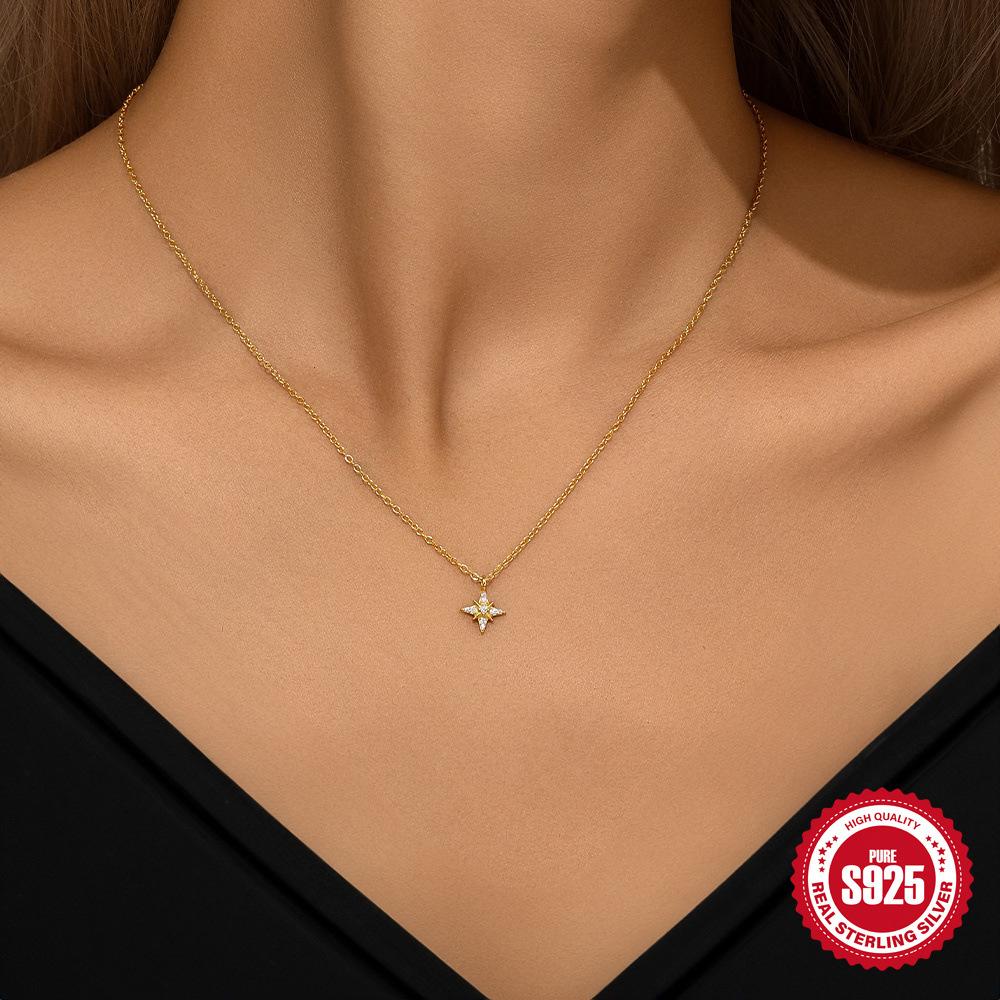 Colier cu Pandantiv Lanț Claviculă Octagram cu Element Zirconiu Tetragonal Wind Star