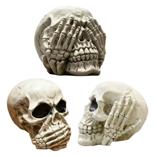 Halloween Totenkopf Figur, Höre Sie Sprich Kein Böses Skelettkopf Statue, Gotische Harz Heimdekoration für Schreibtisch, Bücherregal, Kaminsims, Tischplatte