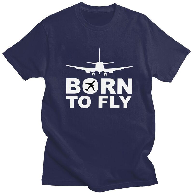 Individuelles Born To Fly Flugzeug T-Shirt Herren Kurzarm 100% Baumwolle T-Shirt Lässig Luftfahrt Flugzeug Pilot Geschenk T-Shirts Mode T-Shirt