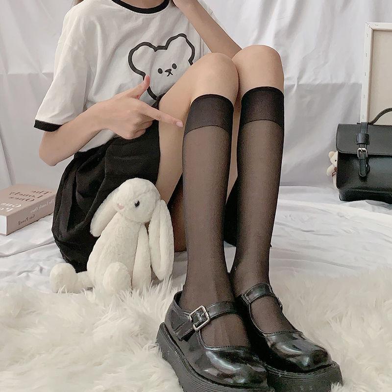 

Женские черные кружевные носки выше колена с защитой от защемления - Spring Silk All-Match