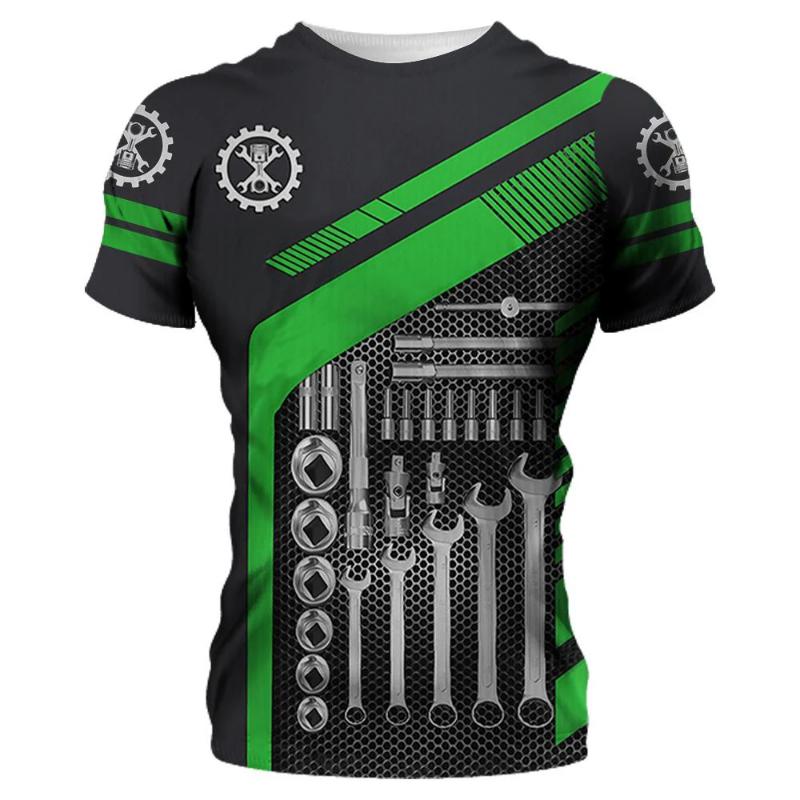 Vintage Men's T-shirt 3d Printed Mechanical Tool Pattern Ordinary Short-sleeved High Street Streetwear Tees Tops Men's Clothing
