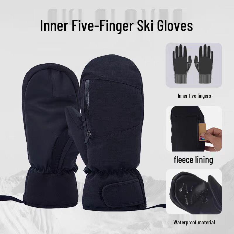 Waterproof Winter Ski Gloves: Durable, Warm, Touchscreen-Compatible, Single & Double Board Five-Finger Mittens.