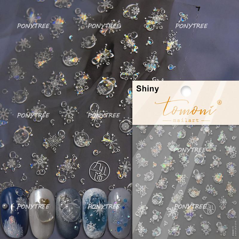 Silver White Snowflake Rhinestone Star Love Lace Winter Chic Snow Shiny Chic Delicate 5D Nail Art Stickers Manicure Decals