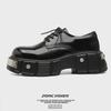 Men's High-End Matte Black Punk Derby Leather Shoes with Thick Soles and Round Toes