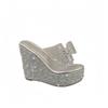 Fashion New Transparent Women Platform Slipper Fashionable Crystal Rhinestone Bowknot High Heels Wedge Sandals Summer Party Dress Shoes