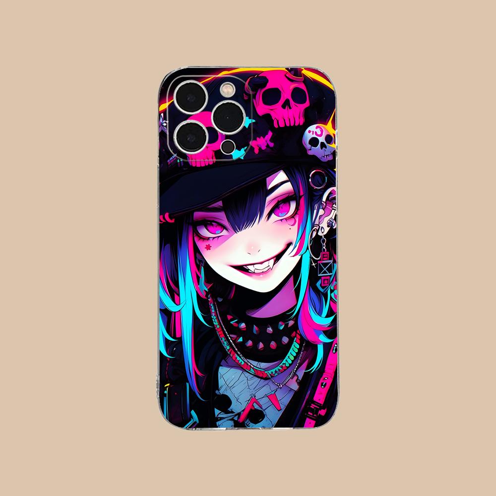 

Anime Punk Girl Phone Case for iPhone 16 15 14 13 12 11 X XR XS 8 6 Pro Max Plus Mini Clear Colour Protective Cover Cellphones iPhone 7 Plus