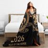 Chinese New Year Year of The Horse Blankets Flannel Throw Blankets Summer Air Conditioning Portable Ultra-Soft Bedsprea,