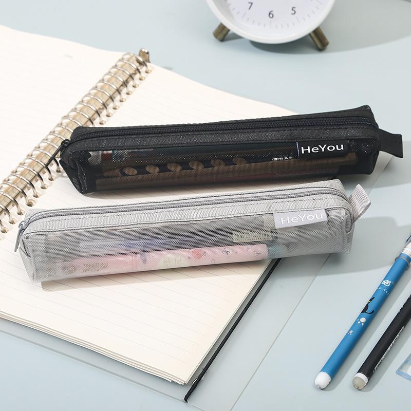 

Transparent Mesh Pencil Case with Zipper, Organizer for Pens And Small Items, Durable Travel And Office Storage Stylish Cosmetic Bag чёрный