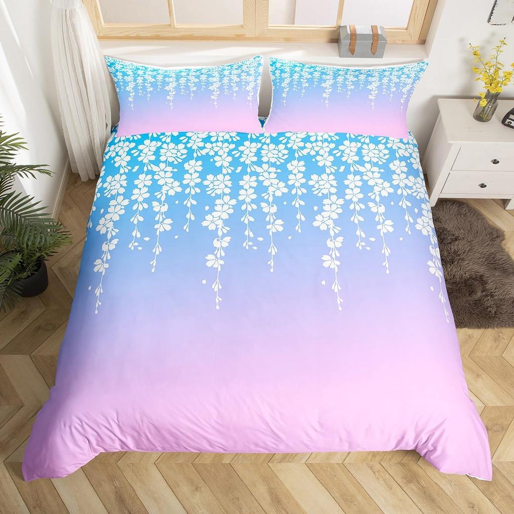 Akvarellgradient Påslakan Queen Abstrakt Körsbärsblom Sängklädesset Natur Botaniskt Täcke Mjukt Boho Quiltöverdrag