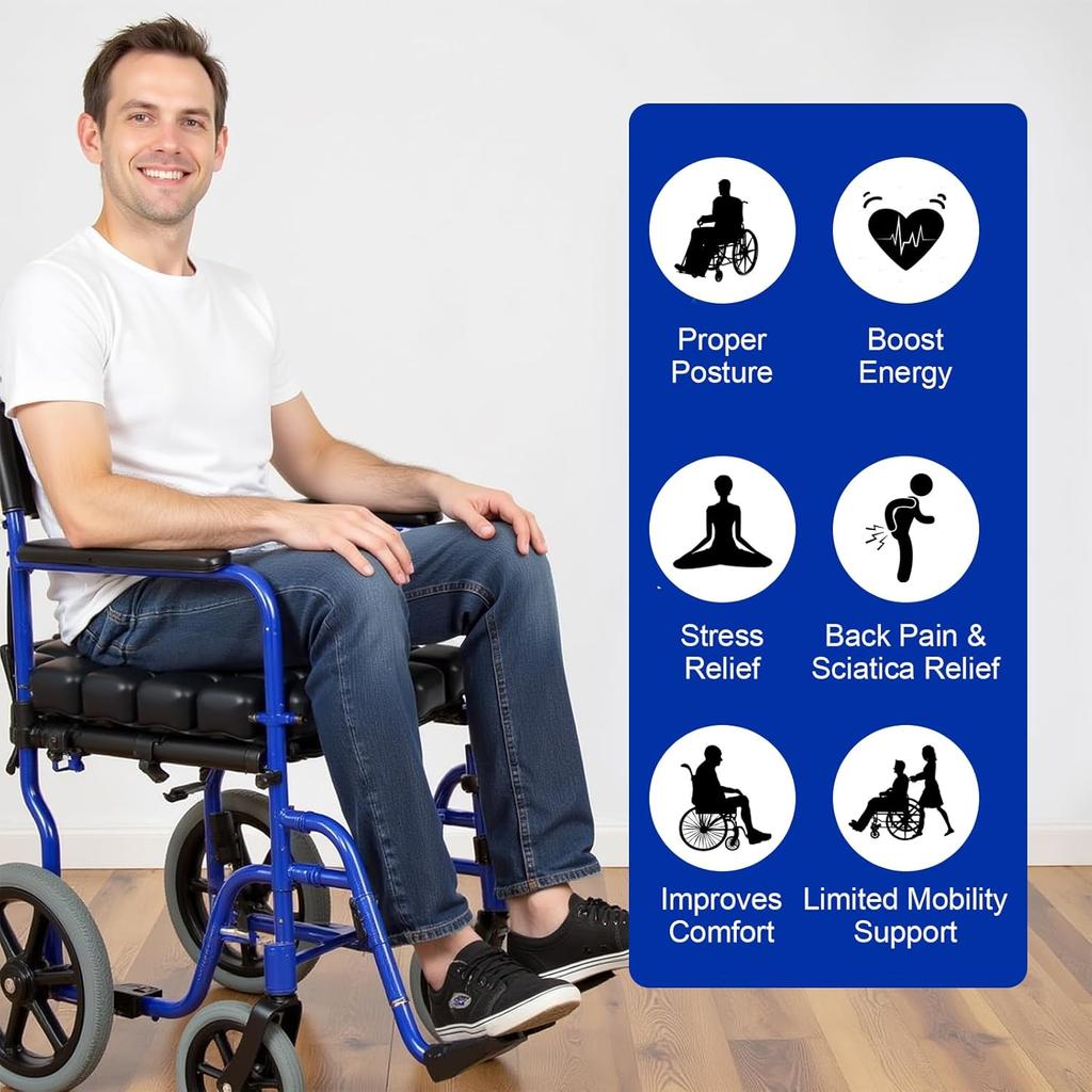 Air Inflatable Wheelchair Cushion, Pressure Relief Seat Cushion for Tailbone and Sciatica Pain, Portable Air Seat Pad with Pump- for Car, Office and