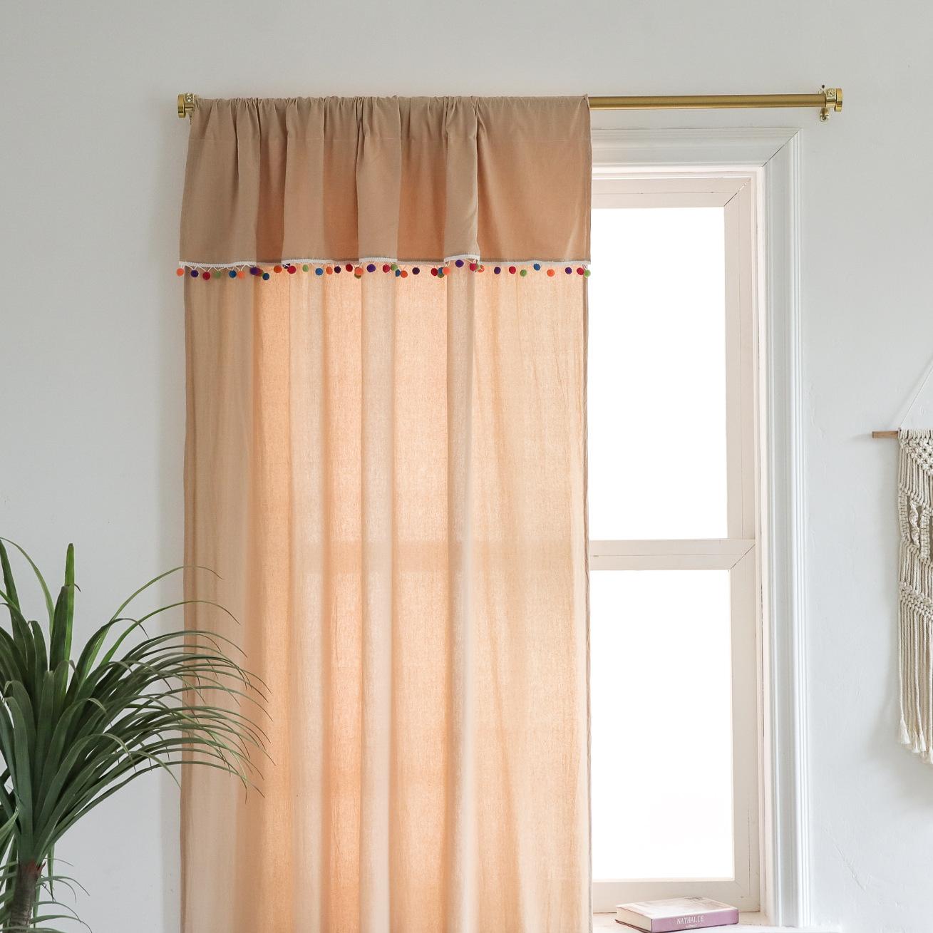 

Готовая штора Скандинавская ткань из чистого хлопка Цветной помпон Кухонная полуштора Гостиная Маленькое окно Короткая штора Height 90 * Width 132cm