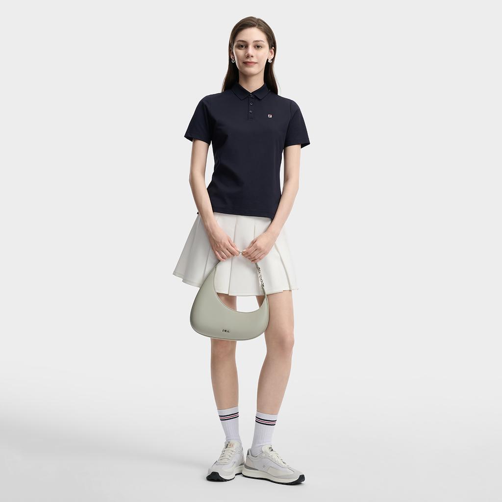 FILA Heritage Fashion Simple Classic Retro Casual Light Business Versatile Comfortable Knitted Short Sleeve Polo Shirt Women tops F51W628101FNV