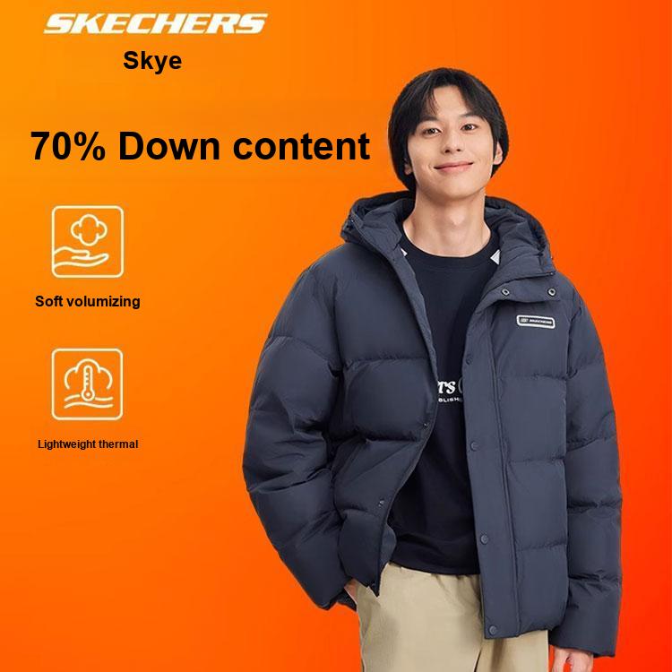 Skechers Windproof Waterproof Oil-Resistant Teflon Three-Proof Warm Duck Down Hooded Jacket Unisex Jacket Odyssey-Gray L324U154-026R