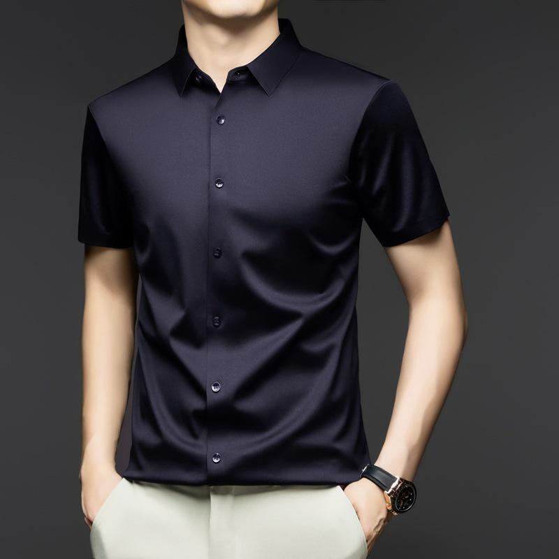 2025 Herren Sommer Eis Seide Kurzarmhemd - Atmungsaktiv, Knitterarm, Nahtlos, Einfarbig, Vielseitig Business Casual