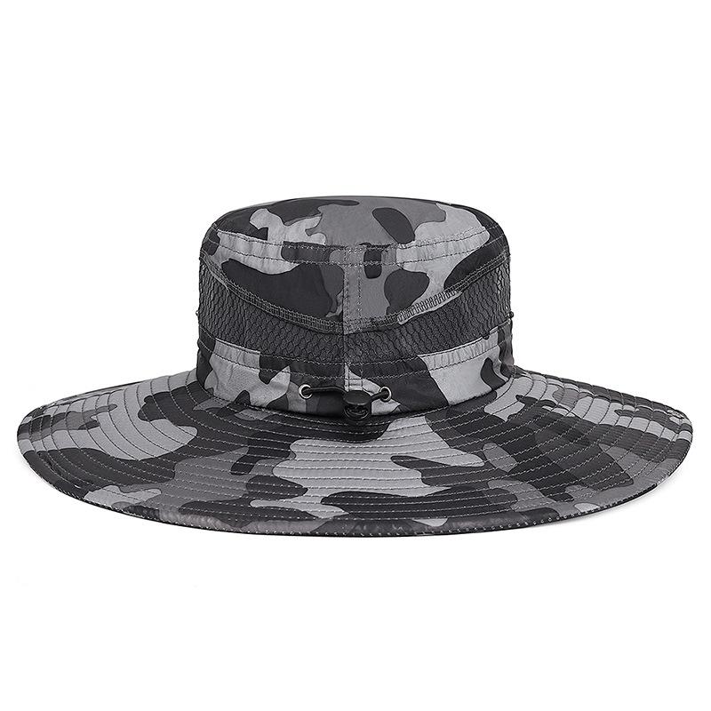 Spring and Summer Wide-brimmed Sunshade Hats for Men and Women Windproof Ropes Camouflage Outdoor Mountaineering Sun Protection Hats