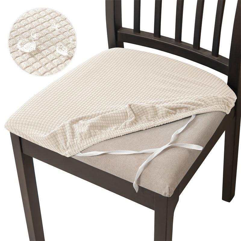 Jacquard Dining Chair Cushion Cover Solid Color Water Repellent Chair Slipcover Dustproof Anti-slip Seat Cover for Living Room