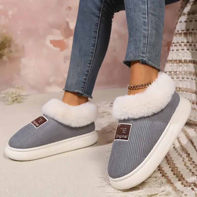 Women's Winter Street Platform Shoes Female Home Boots With Corduroy Cozy Plush-Lined Slippers Outdoor Warm Slip On Wool Sandals