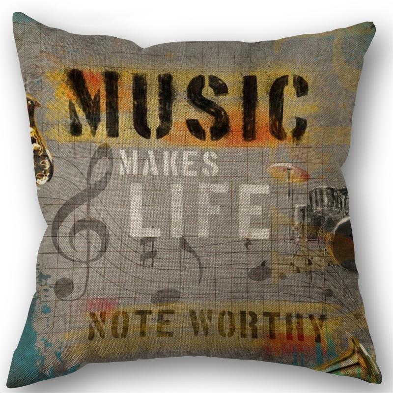 Music Style Throw Pillow Cover Guitar Microphone Headphone Theme Decorative Square Linen Cushion Cover 18X18 Inch One Sides