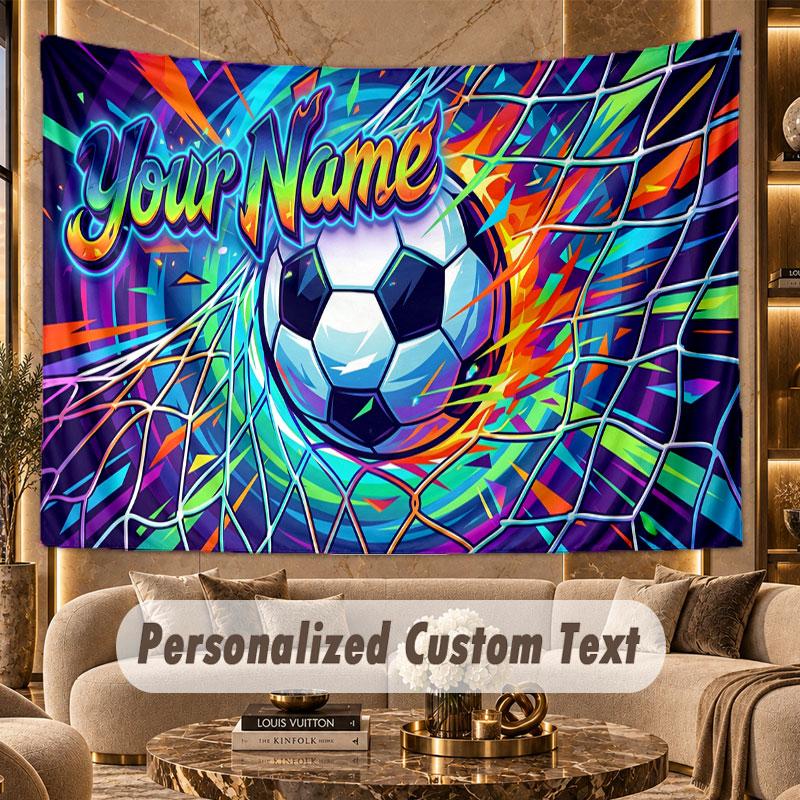 Soccer (211) Theme Wall Tapestry Customized With Name Text Personalized Hanging Tapestry For Bedroom Living Room Decor