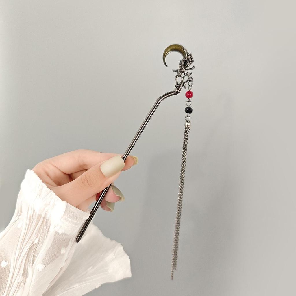 Elegant Butterfly Pearl Crescent Moon Tassel Hairpin for Women - Ancient & Modern Style