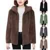 Warm Lamb Wool Jacket Women Loose Hooded Sweater Solid Color Double Sided Coral Velvet Zippered
