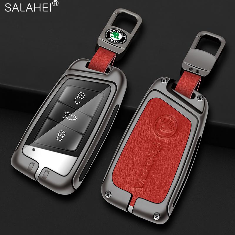 Zinc Alloy Car Smart Remote Key Case Bag Cover Holder Shell Fob For Skoda Superb A7 Karoq Kodiaq 2020 2021 Keychain Accessories EH4