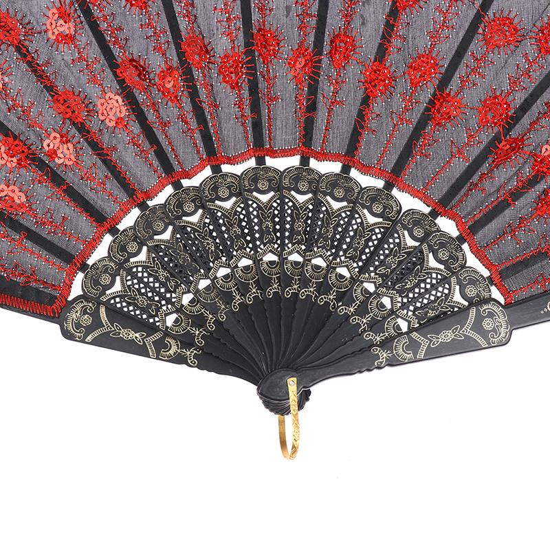 Jedwabny wentylator składany wentylator Prezenty ślubne Paw Cekiny taniec Wentylator ręczny wentylator