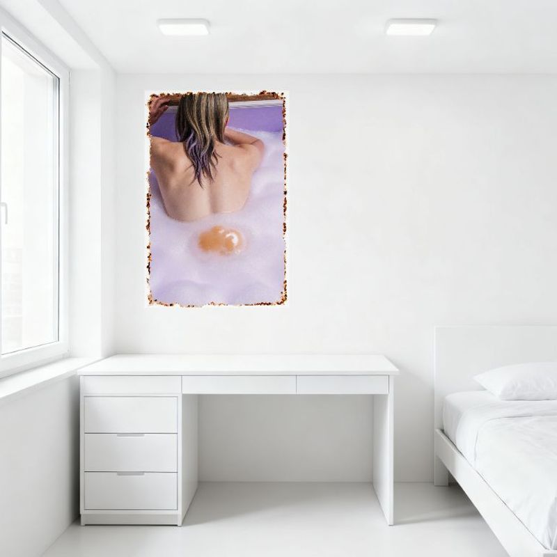 Sexy Blonde Woman Bathtub Purple Bubbles Sponge Vintage Distressed Metal Tin Sign Wall Decor for Bar Home 8x12 Inch