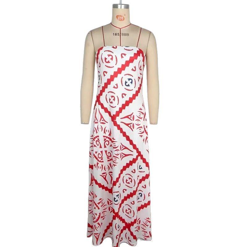 

Женская одежда Новое летнее платье с принтом, свободное, повседневное, сексуальное, без бретелек, пляжная юбка для отпуска XL красный