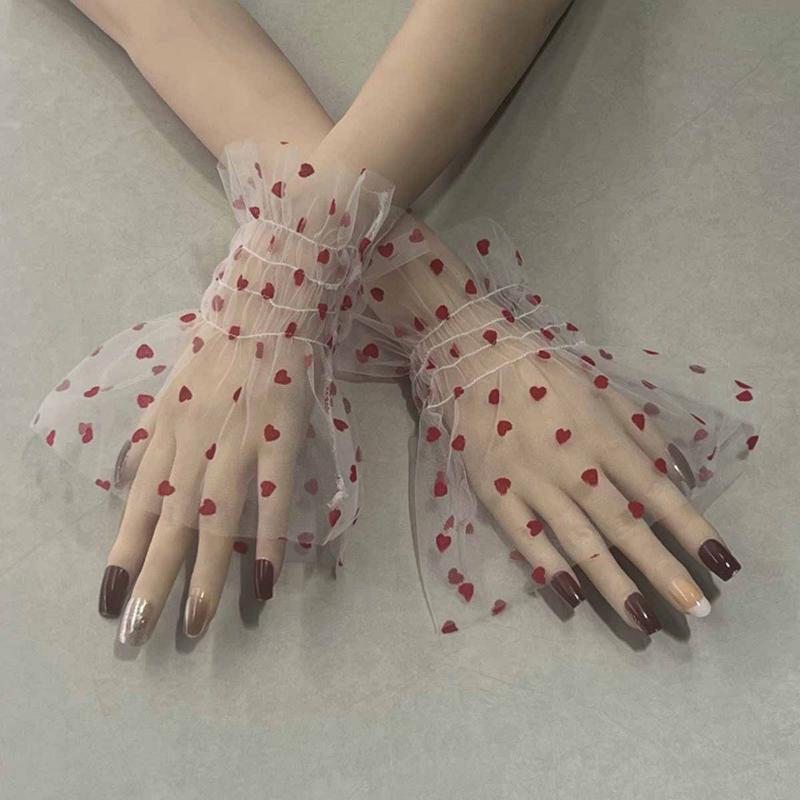 Elegant Thin Lace Fake Flare Sleeve Detachable Tulle Elastic Sweater Mesh Cuffs Wristband Clothing Decorative