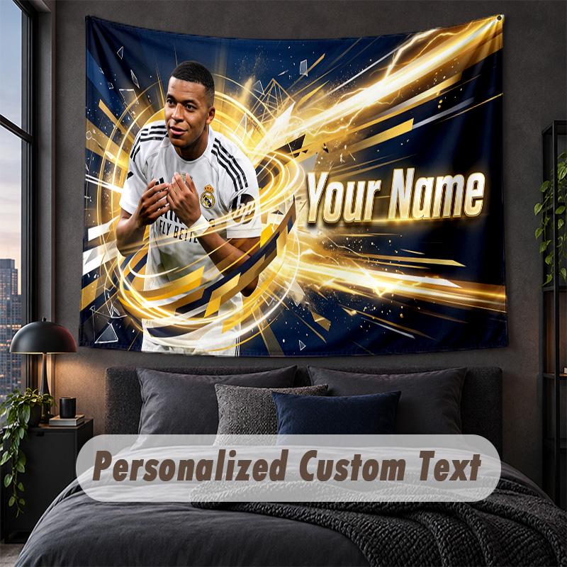 Custom Name Text Tapestry,Kylian Mbappe Decorative Wall Hanging, Background Tapestry For Home Bedroom