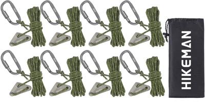 Tent Rope, Paracord, with Carabiner, Adjustable, Tarp Rope, Guy Line, Reflective Material, 4mm Thickness, 4M Length, 8-Piece Set with Adjustable Conne