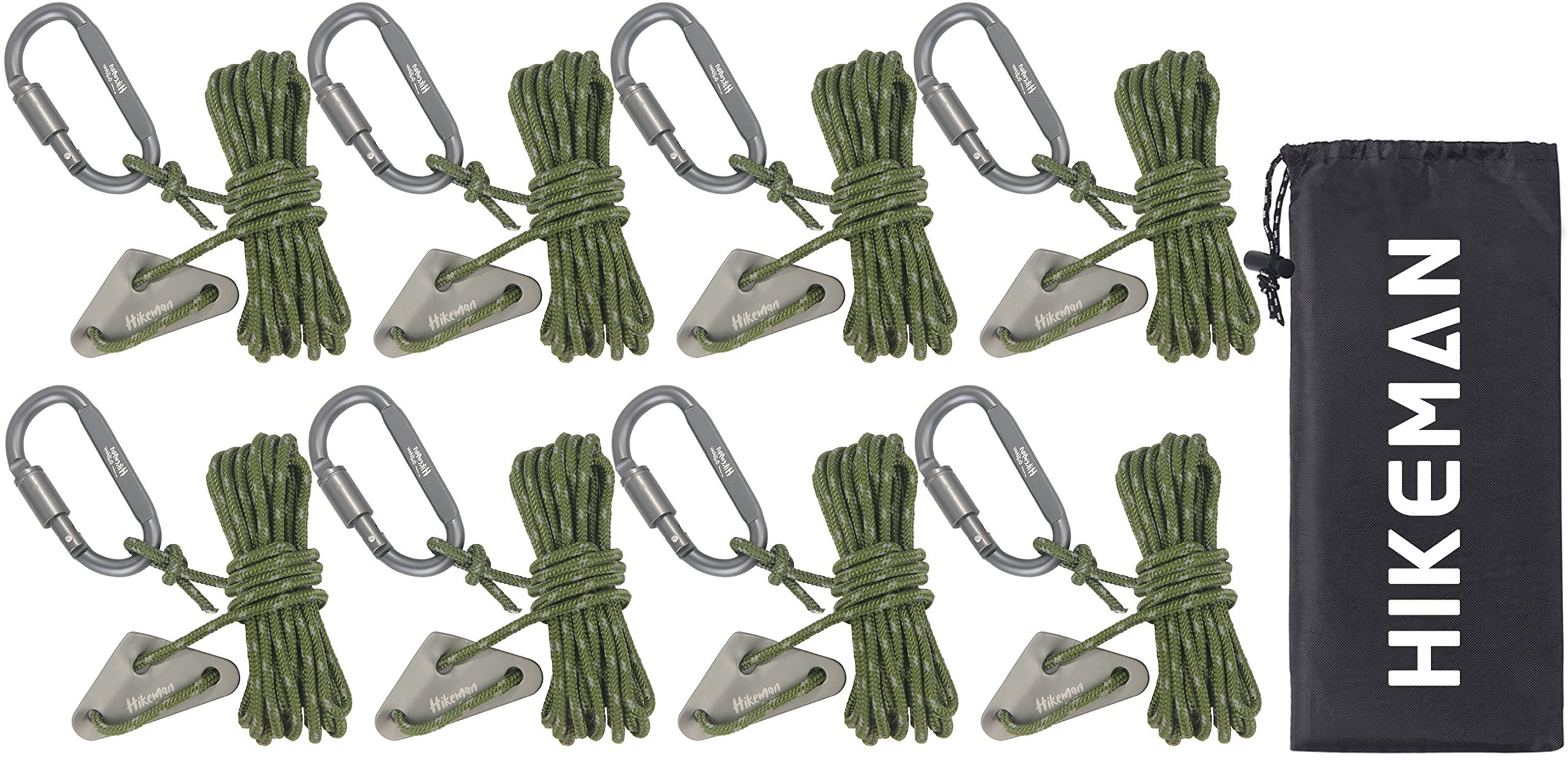 

Tent Rope, Paracord, with Carabiner, Adjustable, Tarp Rope, Guy Line, Reflective Material, 4mm Thickness, 4M Length, 8-Piece Set with Adjustable Conne