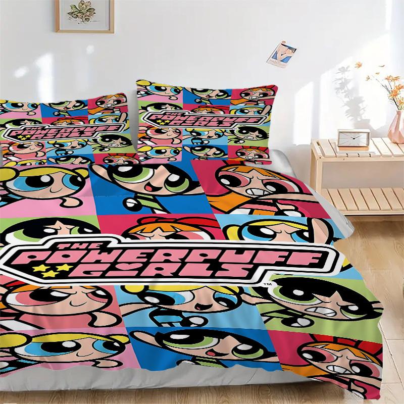 3pcs bedding set Powerpuff Girls Includes 1 Comforter + 2 Pillowcases, Without Pillow Inserts, Soft Comfortable, Lightweight Breathable, Pri