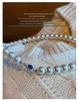 Natural Mother-of-Pearl Necklace with 925 Silver Sapphire Clasp, High Luster Shell Pearls, and Australian White Pearls.