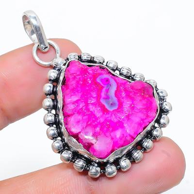 Natural Pink Solar Quartz Gemstone 925 Sterling Silver Pendant 1.81" K5a31