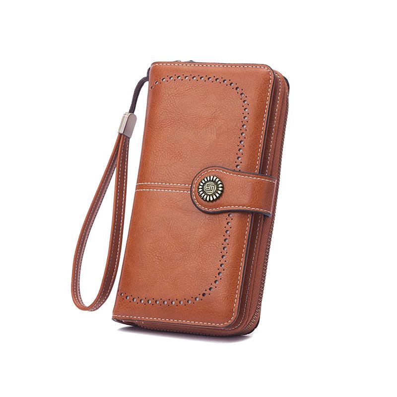 Oil Wax Leather Men's and Women's Wallets, Retro Wallets, Large Capacity, Long Change Bags, Multi-functional Cards