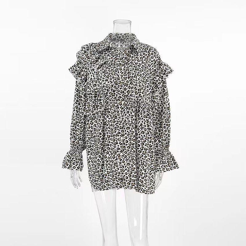 

Fashion New Sexy Leopard Print Lapel Ruffles Loose Shirt Leopard Print Loose Shirt Leopard print L