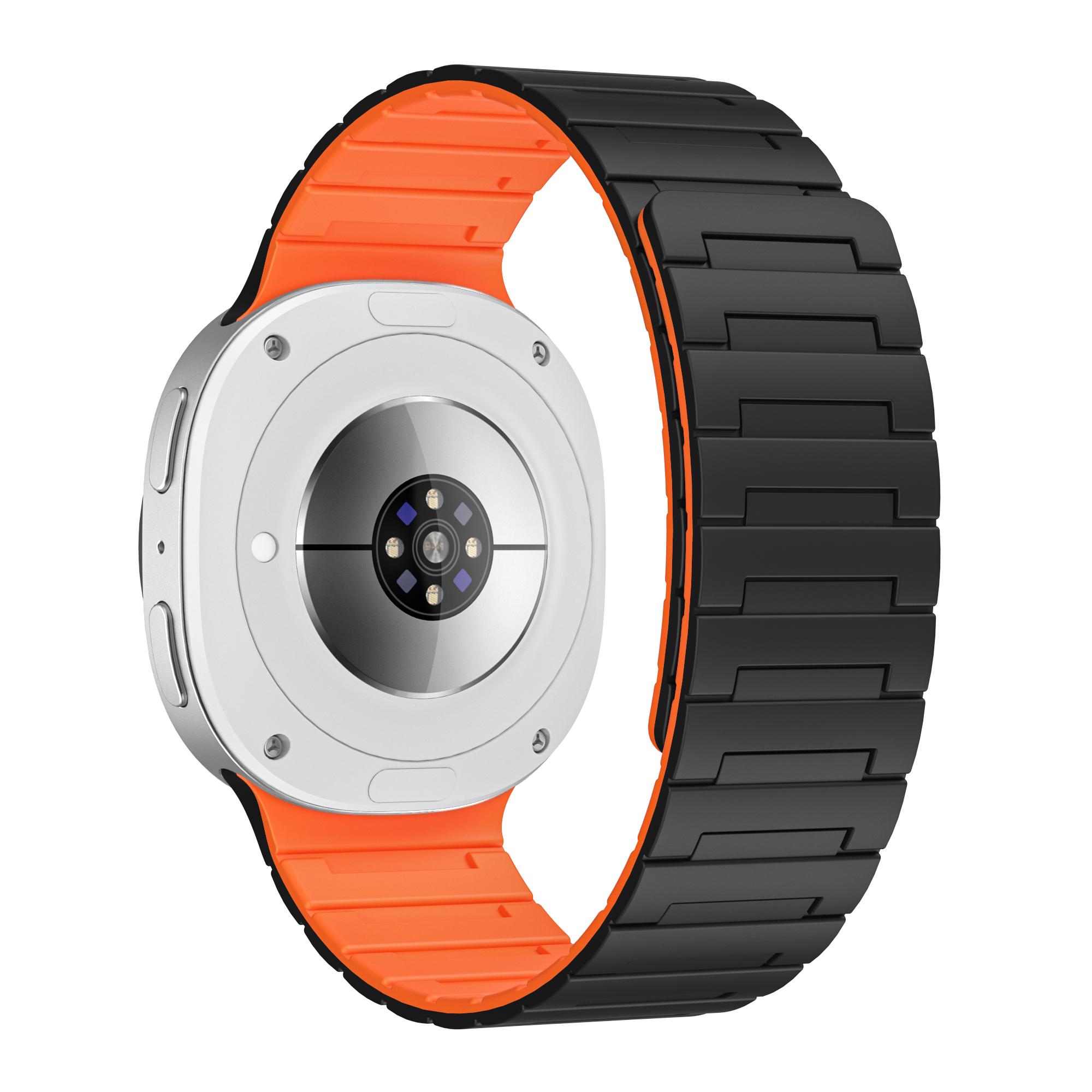 

Silicone Strap for Samsung Galaxy Watch8 Classic 46mm/Watch8 44mm/40mm Magnetic Watchband Black Orange