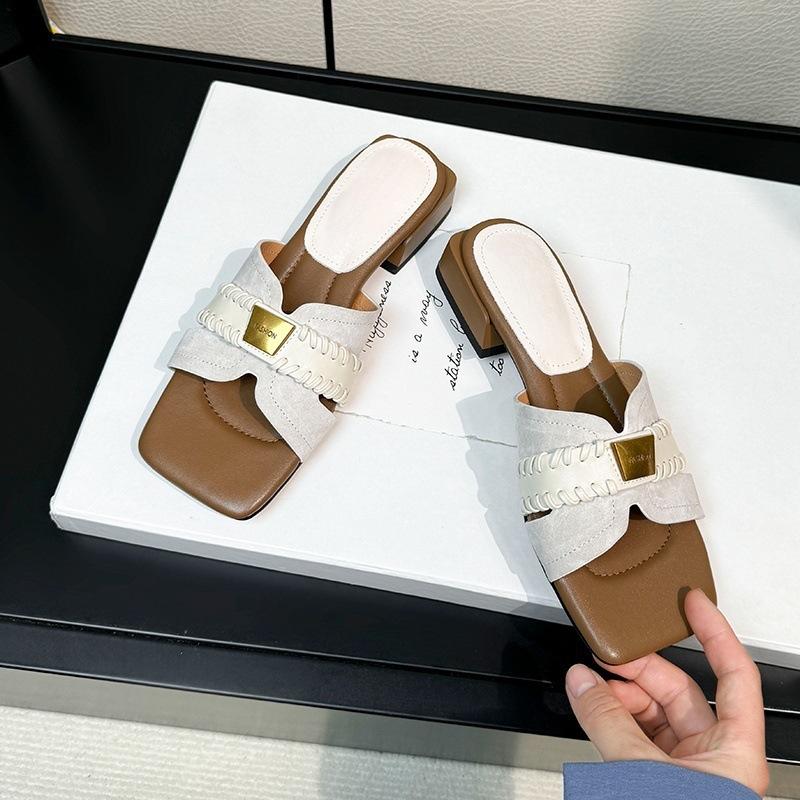 

[Fanfna] Французский нишевый дизайн, ретро квадратный носок, крутые шлепанцы, женская летняя обувь, сандалии на толстом каблуке с перемычкой 40 белый