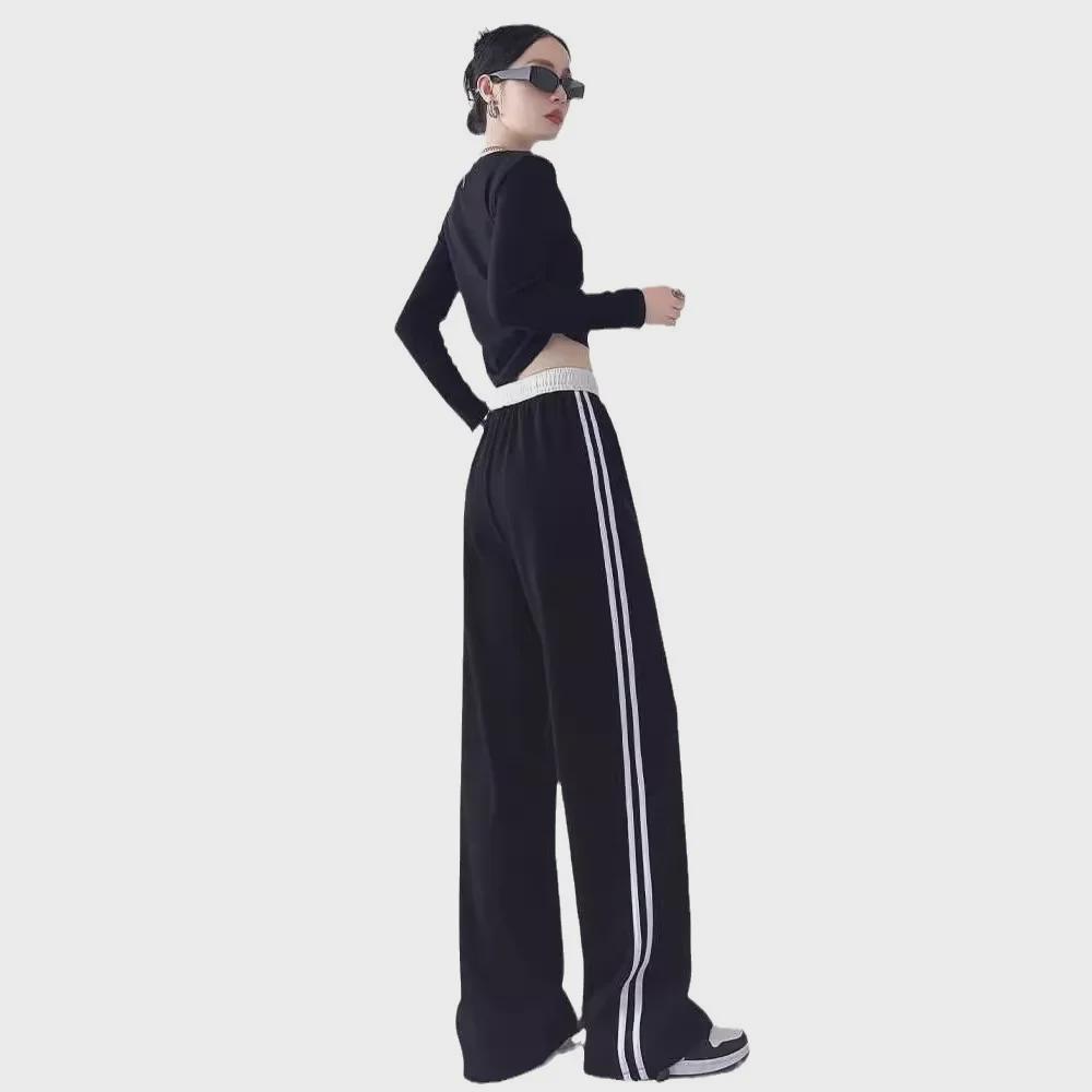 Women's Retro Striped Colorblock Wide-Leg Sweatpants