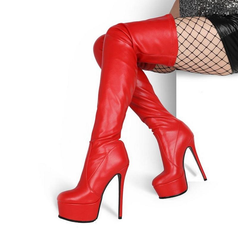 Fashion FHC 2024 New Women Thigh High Boots, Over The Knee Platform Botas,Winter Shoes,Round Toe,Slip On,Black,Red,Rosy,Apricot,Dropship