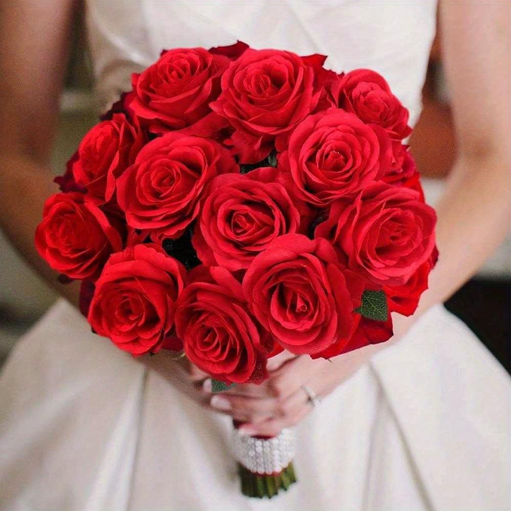 1PC Valentine's Day Wedding Decoration Rayon Flowers Realistic Rose Bouquet With Long Stems For Home Wedding Decoration Party,