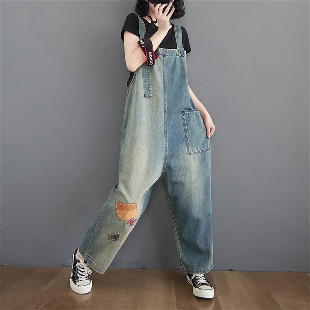 Denim Long Loose Wide Leg Pants with Large for Going Everyday Fall Size [Mohokyo] Women's Overalls, All-in-One Jeans, Pants, Fit, Pockets, Flattering,