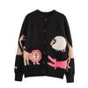 Kaslead New Women clothes Western Style Zoo Stereo Jacquard round Neck Long sleeve Knit cardigan Outerwear