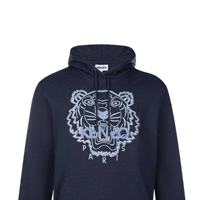 KENZO Tiger Head Embroidery Hooded Pullover Fleece Lined Sweatshirt Winter Men's Dark Blue FB65SW3344XFBAW-79