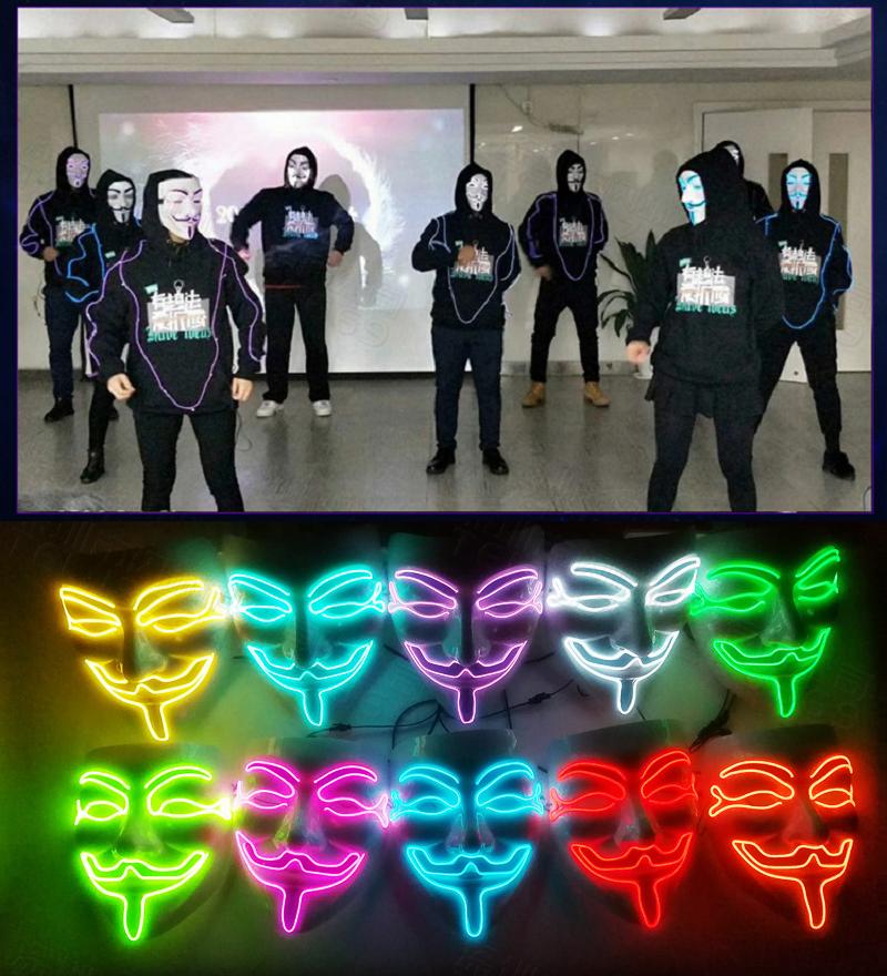 Led Light El Up Mask V For Vendetta Anonymous Guy Fawkes Costume Cosplay Props