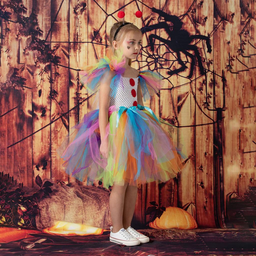 2025 Clown Suit Children's Mesh Princess Dress TUTU Girls Dress Christmas Halloween Show Costume