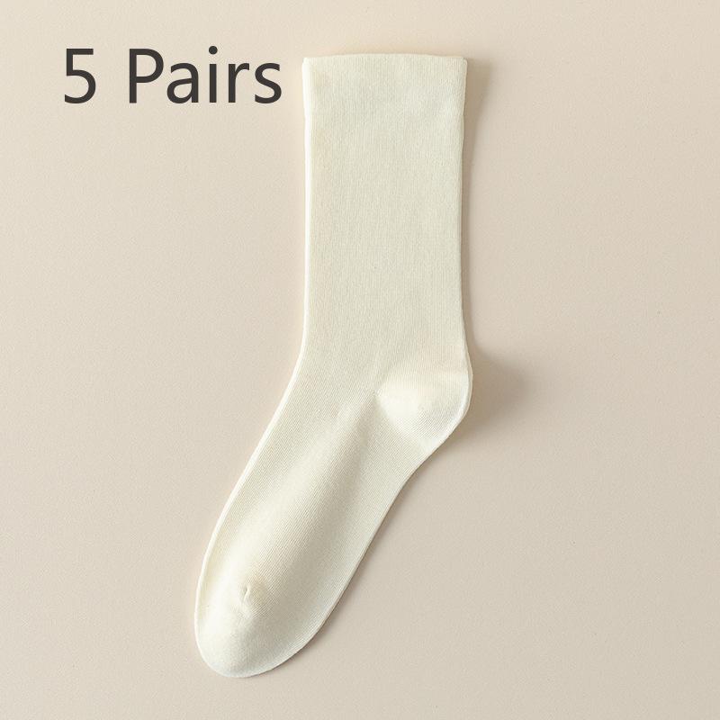 

5 пар женских весенних и осенних однотонных хлопковых носков без косточек с защитой от катышков 5 Pairs молочный белый