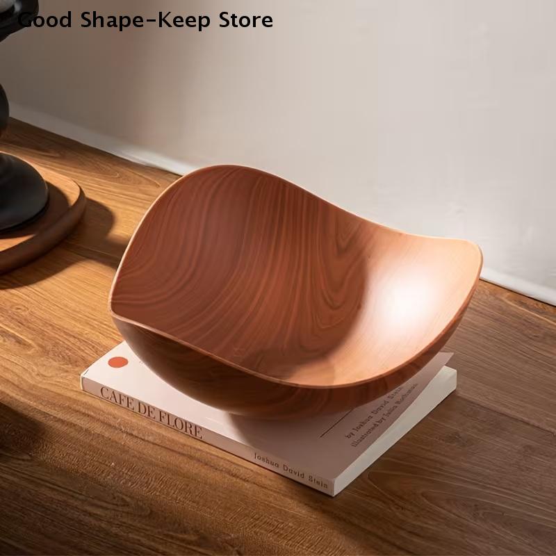 Large Plastic Party Table Salad And Fruit Bowl, Suitable For Parties And Gatherings.Candy Container, Wood Grain Finish